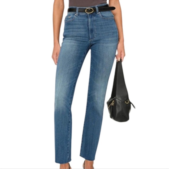 DL1961 Halle Straight High Rise Instasculpt Jeans Size 32 Medium Blue Wash - Picture 1 of 12